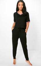 Boohoo Eve Sports Rib T Shirt + Jogger Black