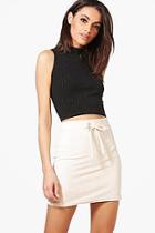 Boohoo Geneva Velour Basic Tie Waist Mini Skirt