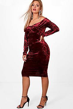 Boohoo Plus Crushed Velvet Bardot Dress