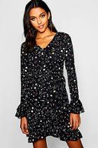 Boohoo Celestial Print Multi Ruffle Tea Dress