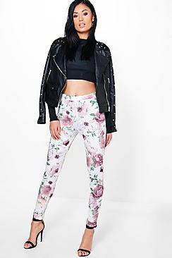 Boohoo Raya Floral Skinny Stretch Trousers