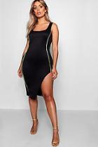 Boohoo Plus Ana Square Neck Piping Detail Bodycon Dress