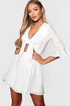 Boohoo Katna Knot Front Broderie Anglaise Skater Dress