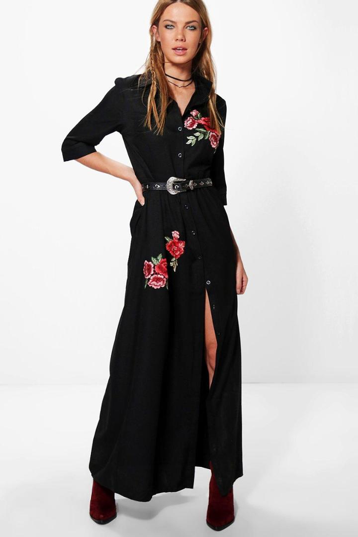 Boohoo Jaydene Embroidered Maxi Dress Black