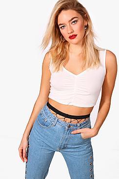 Boohoo Valerie Ruched Front Sleeveless Crop