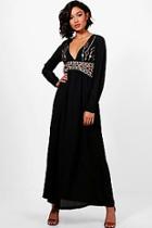 Boohoo Di Embroidered Plunge Frontwoven Maxi Dress