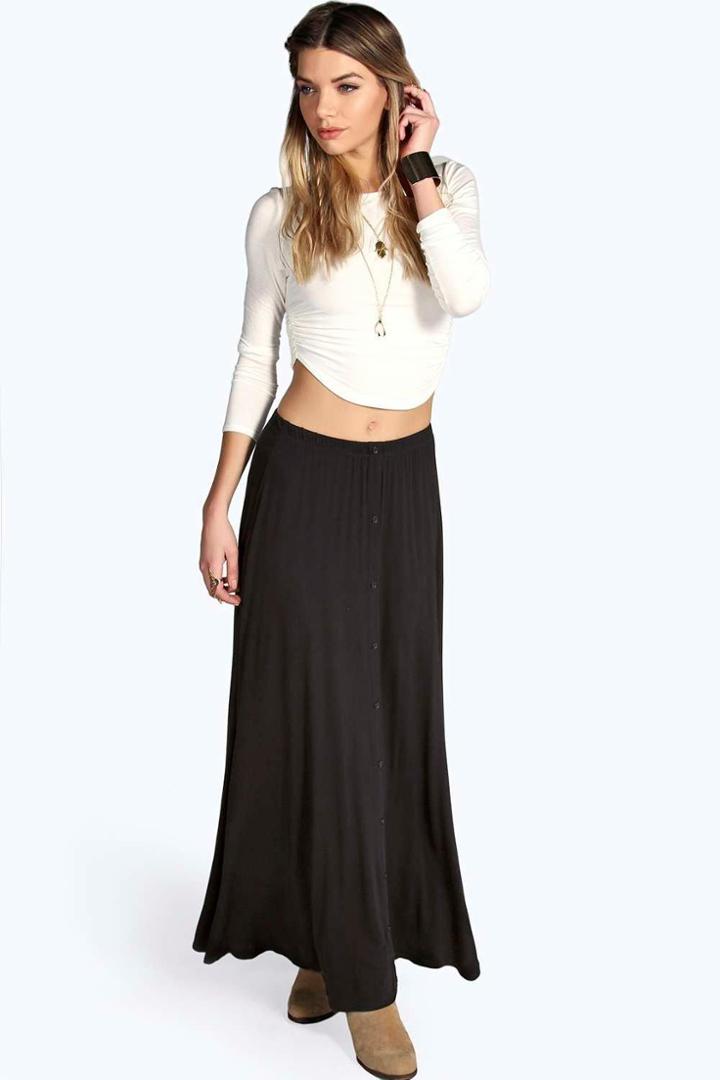 Boohoo Ruby 90's Grunge Style Button Front Maxi Skirt Black