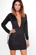 Boohoo Mia Suedette Ruched Tie Sleeve Bodycon Dress