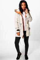 Boohoo Liz Parka With Piping Detail Stone