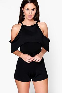 Boohoo Ruby Open Shoulder Contrast Playsuit
