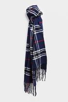 Boohoo Navy Check Knitted Tassel Scarf