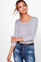 Boohoo Harper Striped 3/4 Sleeve Top
