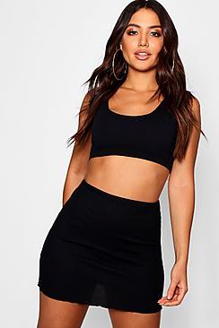 Boohoo Lettuce Hem Ribbed Mini Skirt