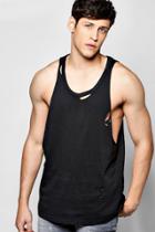 Boohoo Longline Drop Sleeve Tank Top With Rips Black