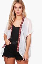 Boohoo Plus Macy Aztec Trim Kimono White