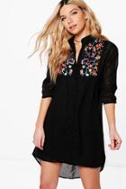 Boohoo Boutique Dory Embroidered Shirt Dress Black