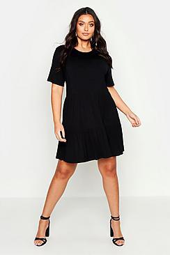 Boohoo Plus Tiered Basic Smock Dress