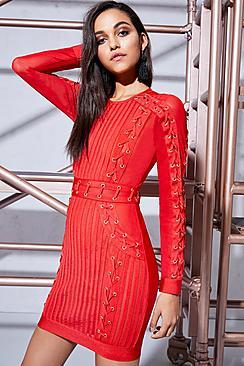 Boohoo Premium Aria Lace Up Bandage Bodycon Dress