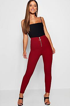 Boohoo Petite Crepe Zip Detail Leggings