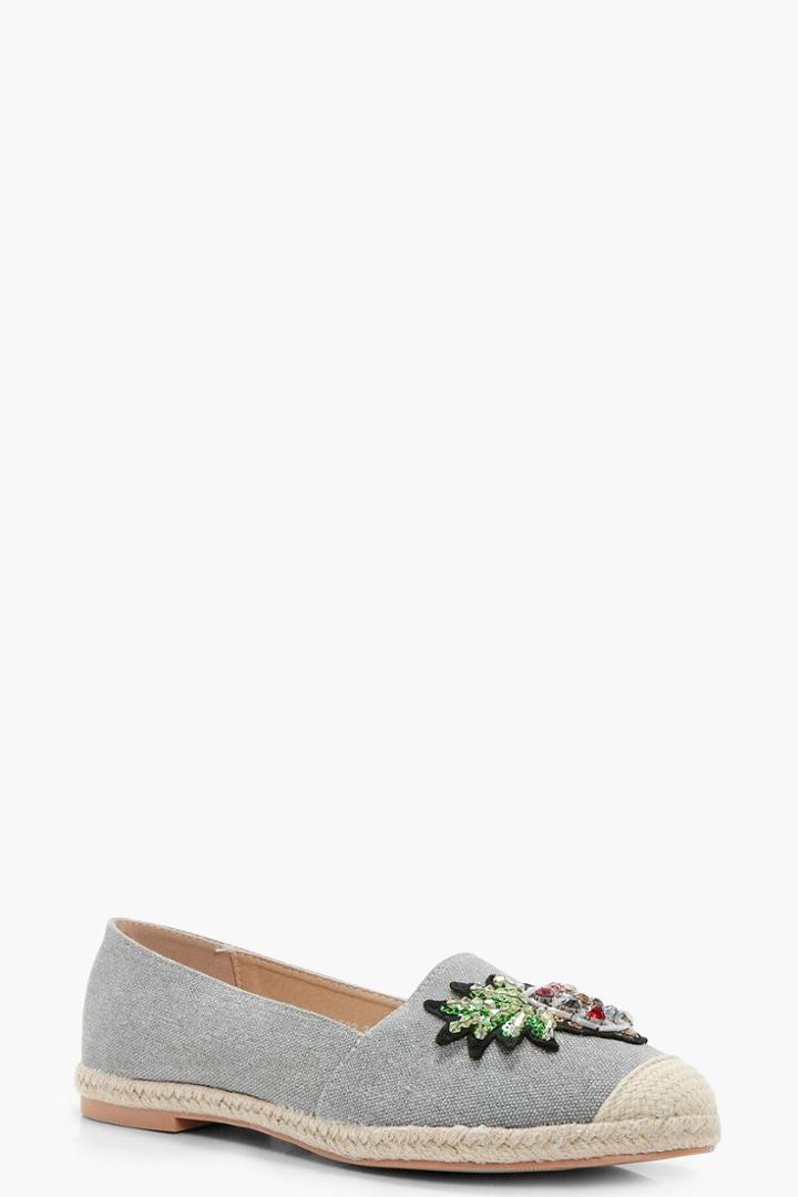 Boohoo Gracie Pineapple Embellished Espadrille Grey
