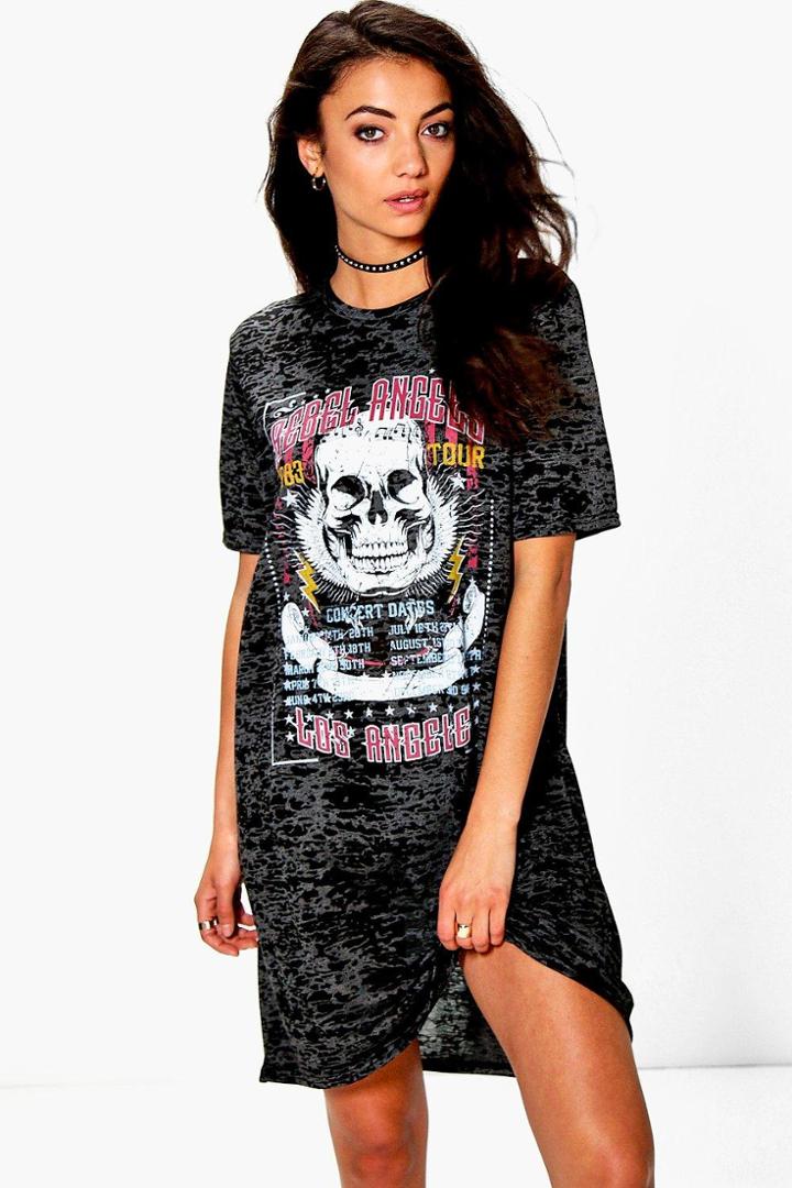 Boohoo Tall Ruben Burnout Band Oversized T-shirt Dress Black