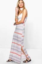 Boohoo Astrid Striped Strappy Maxi Dress Apricot