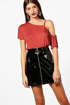 Boohoo Lisa Basic One Shoulder Tie Sleeve Top