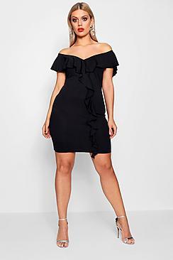 Boohoo Plus Yasmin Off The Shoulder Ruffle Dress