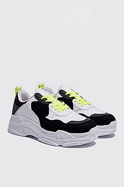 Boohoo Multi Panel Neon Chunky Trainer