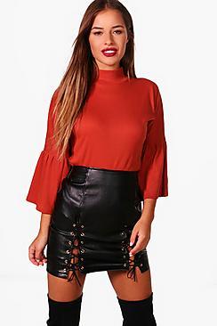 Boohoo Petite Katie Volume Sleeve Turtleneck Top
