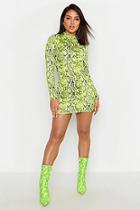 Boohoo Green Snake Print High Neck Mini Dress
