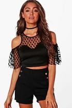 Boohoo Kelly Spotty Mesh Cold Shoulder Crop