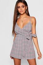 Boohoo Check Wrap Over Skort Playsuit