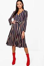 Boohoo Hallie Stripe Wrap Midi Dress