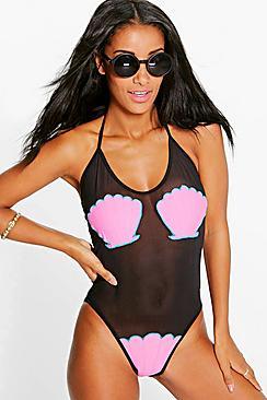 Boohoo Segovia Mesh Shell Swimsuit