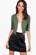 Boohoo Elizabeth Collarless Crop Jacket Khaki