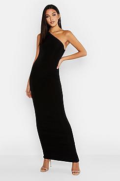 Boohoo Tall Ruched One Shoulder Maxi Dress
