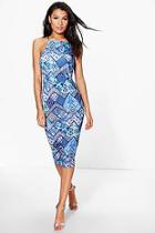 Boohoo Tamara Strappy Square Neck Printed Midi Dress