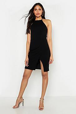 Boohoo Tall Halterneck Wrap Bodycon Dress