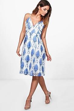 Boohoo Boutique Deanna Printed Midi Skater Dress