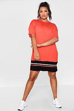 Boohoo Plus Kirsten Jersey Stripe Hem T Shirt Dress