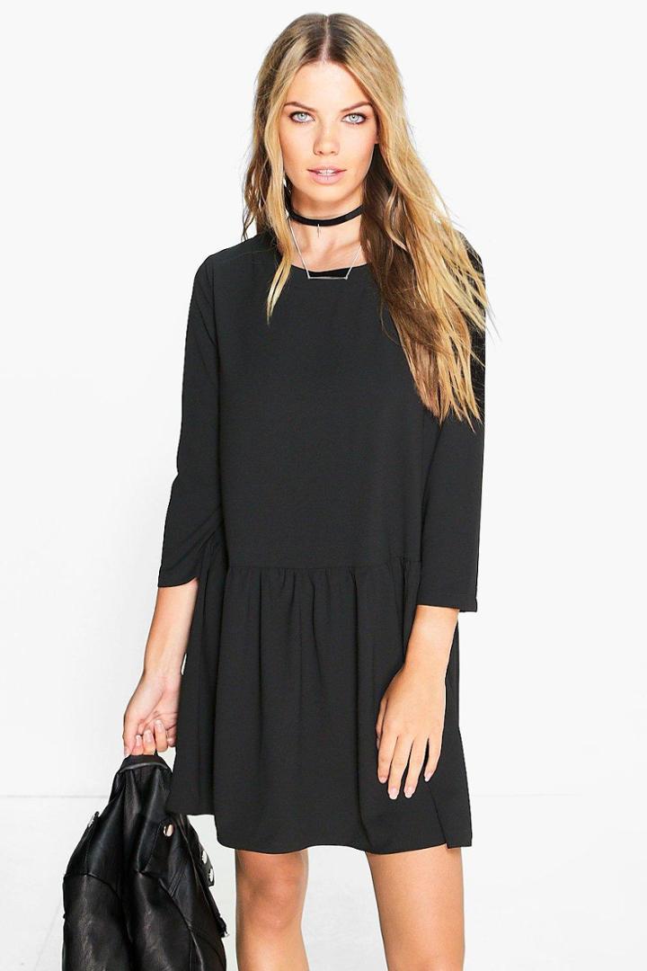 Boohoo Jodie Frill Bottom Shift Dress Black
