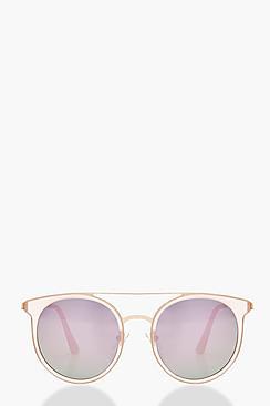 Boohoo Rosie Pink Mirrored Lens Brow Bar Sunglasses
