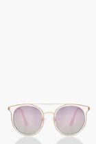 Boohoo Rosie Pink Mirrored Lens Brow Bar Sunglasses
