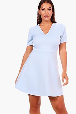 Boohoo Plus Olivia V Neck Skater Dress