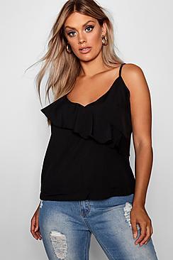 Boohoo Plus Annie Ruffle Front Tie Sleeve Cami Top
