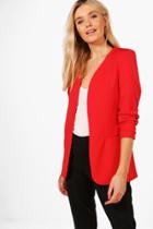 Boohoo Sophie Collarless Tailored Lined Woven Blazer Red