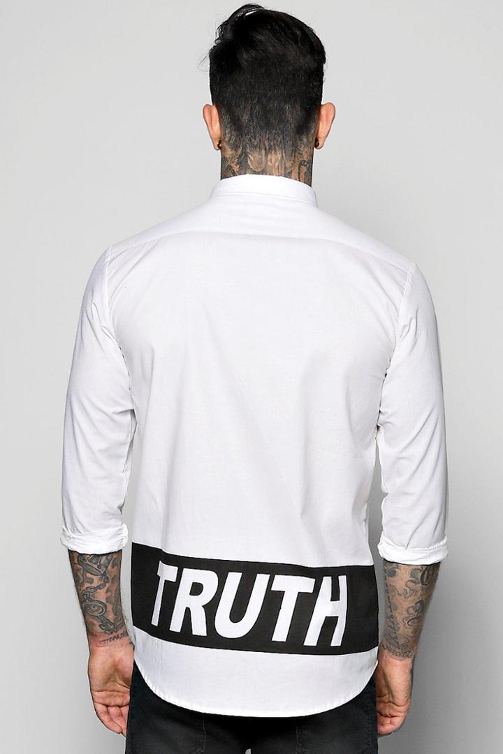Boohoo Truth Mono Print Long Sleeve Shirt White