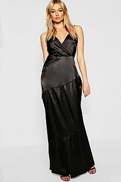 Boohoo Tall Plunge Satin Maxi Dress