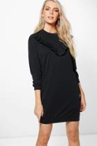 Boohoo Tabby Ruffle Front Sweat Dress Black
